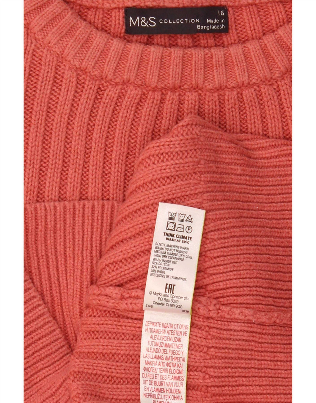 Marks & Spencer Womens Crew Neck Jumper Sweater UK 16 Large Pink