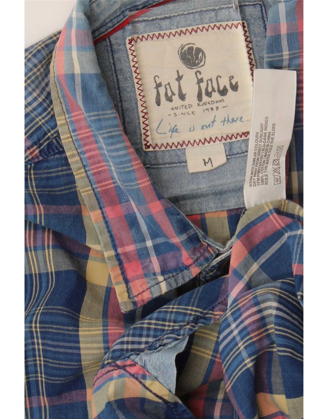 Fat Face Mens Shirt Medium Navy Blue Check Cotton