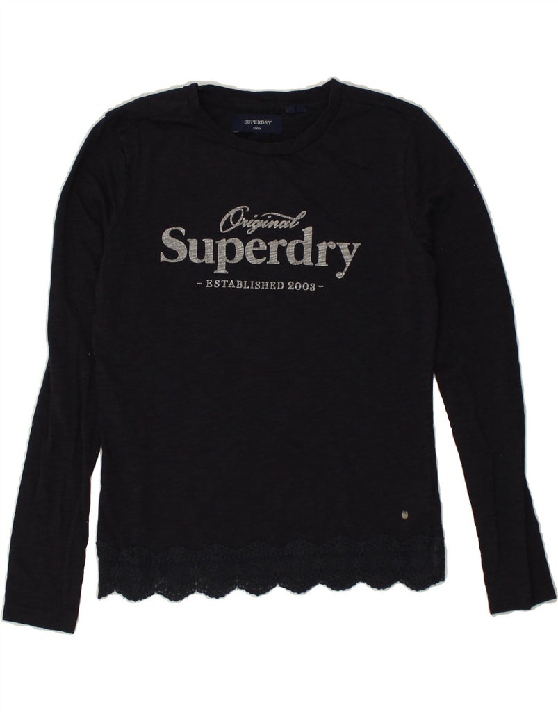 SUPERDRY Womens Graphic Top Long Sleeve UK 6 XS  Navy Blue Cotton | Vintage Superdry | Thrift | Second-Hand Superdry | Used Clothing | Messina Hembry 