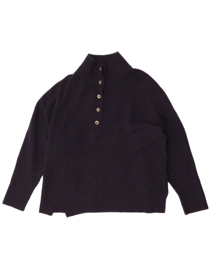 Zara Womens Oversized Button Neck Jumper Sweater UK 16 Large Navy Blue