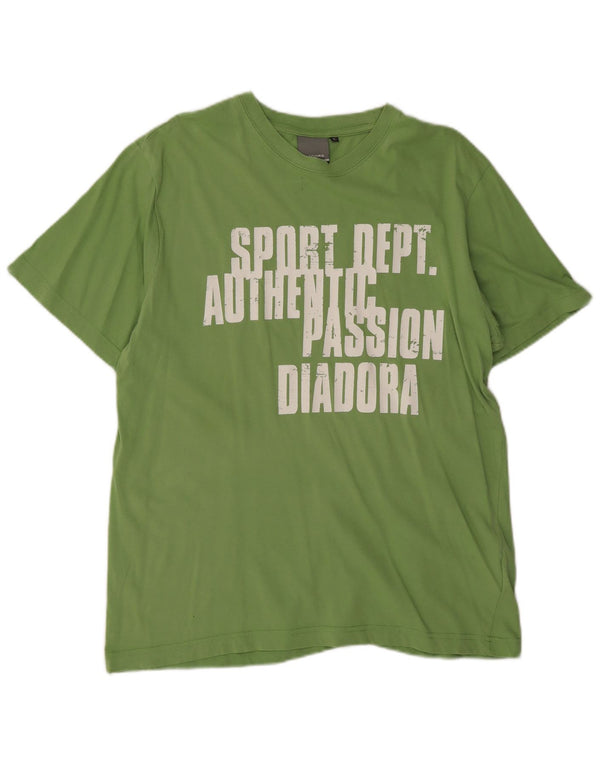 Diadora Mens Graphic T-Shirt Top Large Green Cotton