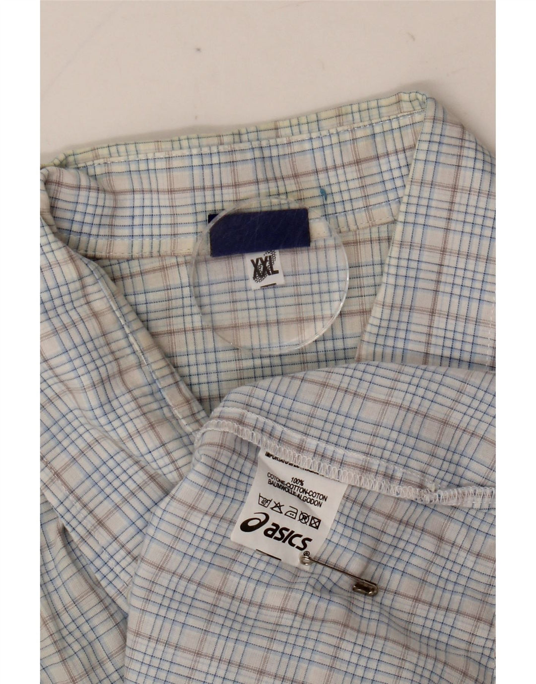 ASICS Mens Short Sleeve Shirt 2XL Blue Check Cotton