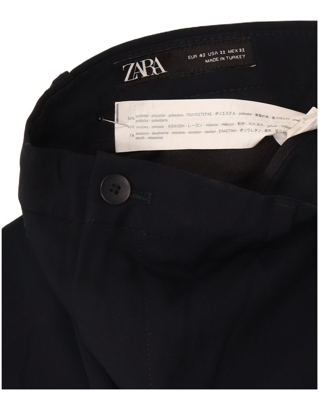 Zara Mens Slim Chino Trousers EU 42 Large W32 L29 Navy Blue Polyester