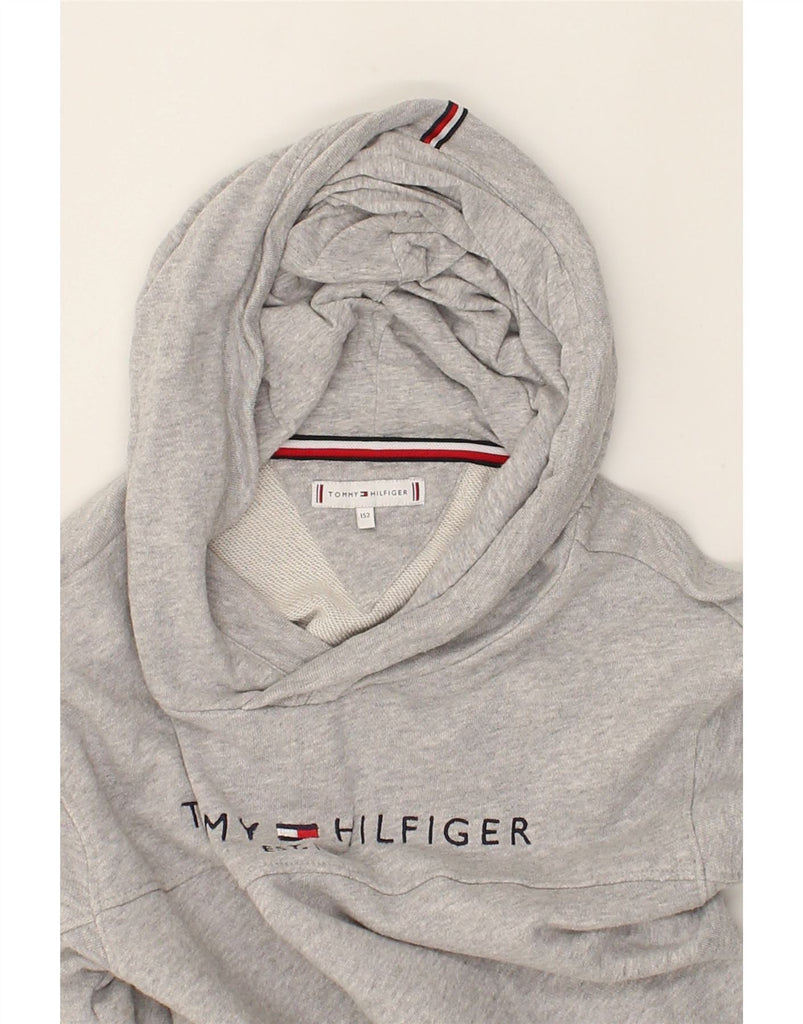 TOMMY HILFIGER Girls Graphic Hooded Jumper Dress 11-12 Years Grey Cotton | Vintage Tommy Hilfiger | Thrift | Second-Hand Tommy Hilfiger | Used Clothing | Messina Hembry 