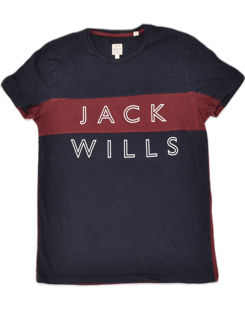 JACK WILLS Mens Graphic T-Shirt Top Small Navy Blue Colourblock | Vintage Jack Wills | Thrift | Second-Hand Jack Wills | Used Clothing | Messina Hembry 