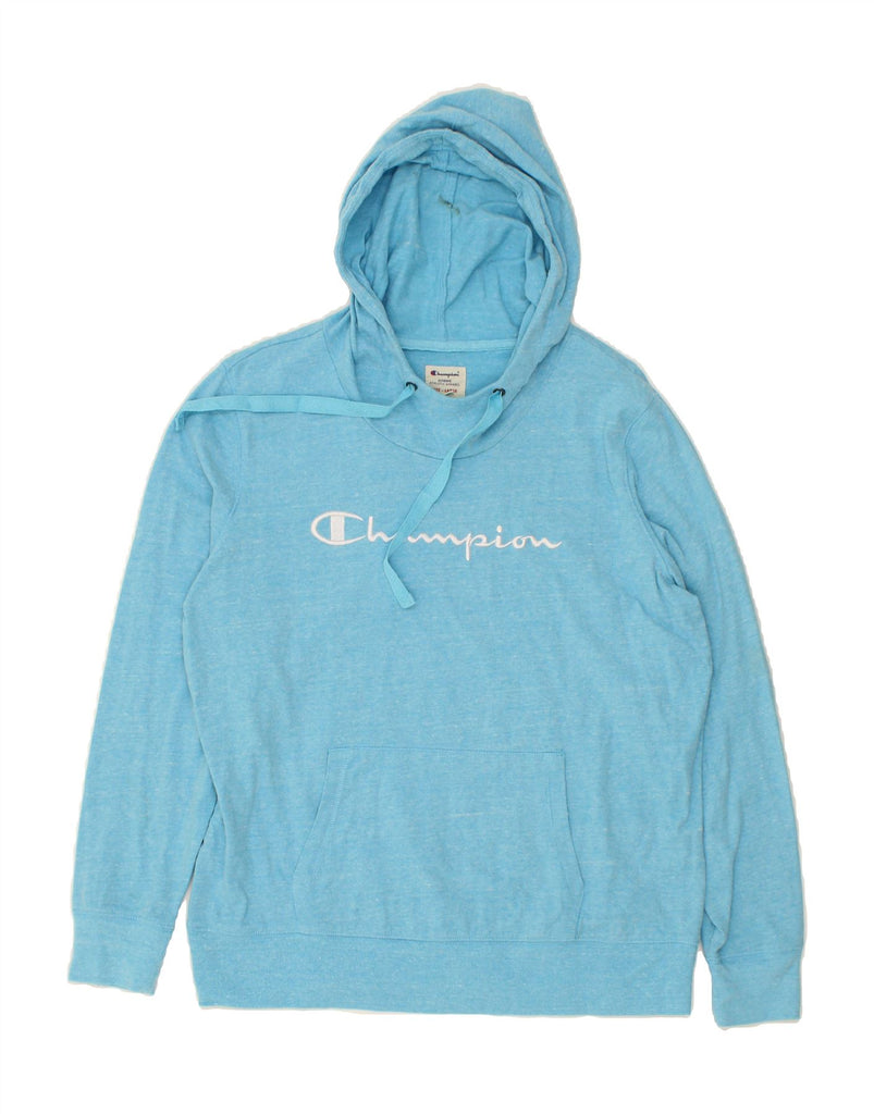 CHAMPION Womens Graphic Hoodie Jumper UK 16 Large Blue Flecked Cotton Vintage Champion and Second-Hand Champion from Messina Hembry 