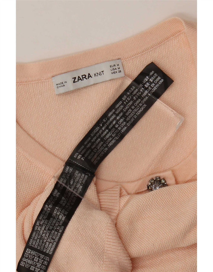 Zara Womens Cardigan Sweater UK 12 Medium Pink Viscose