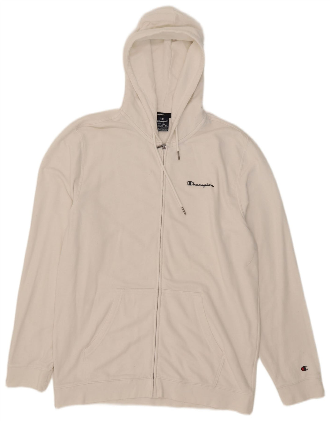 Champion Mens Zip Hoodie Sweater 2XL White Cotton