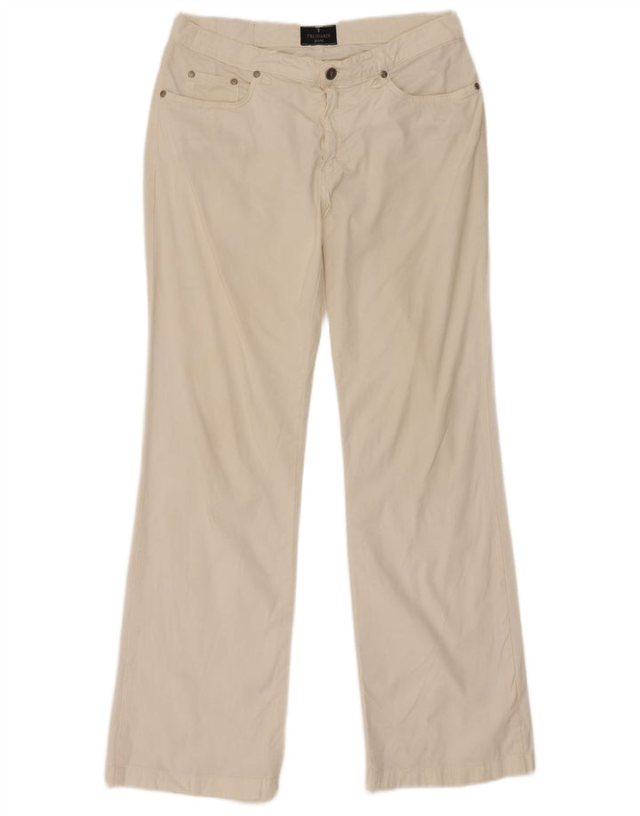 TRUSSARDI Womens Bootcut Casual Trousers W29 L31 Off White Cotton