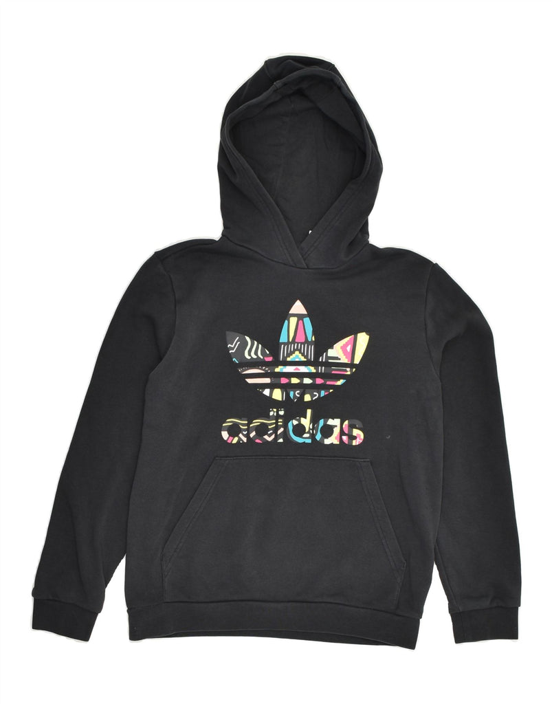 ADIDAS Girls Graphic Hoodie Jumper 11-12 Years Black Cotton | Vintage Adidas | Thrift | Second-Hand Adidas | Used Clothing | Messina Hembry 