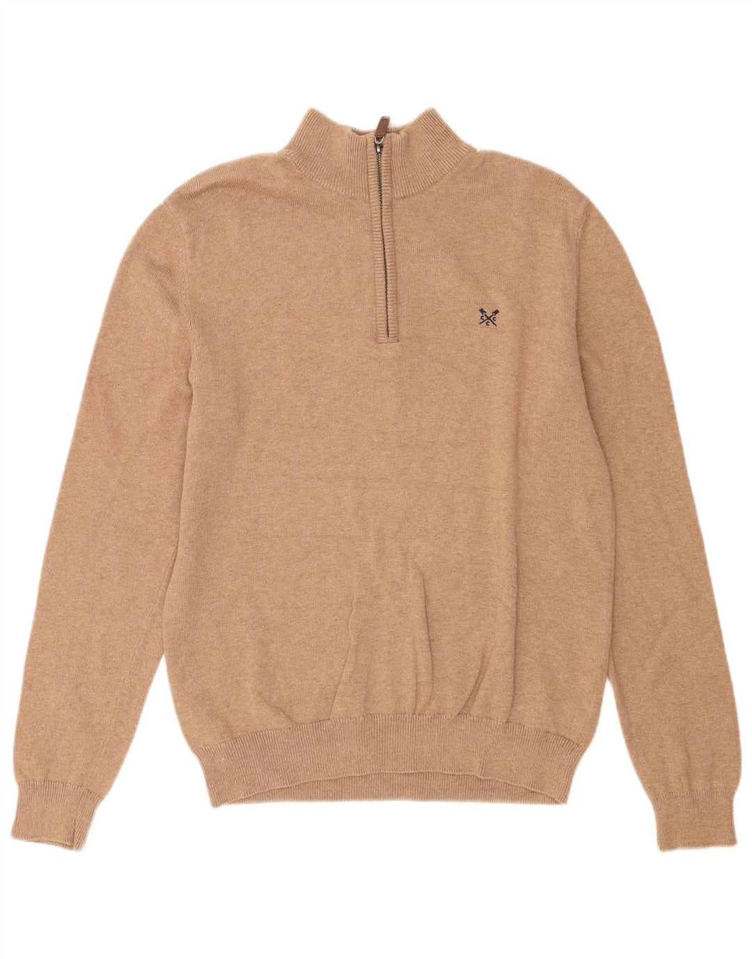 Crew Clothing Mens Zip Neck Jumper Sweater Medium Brown Cotton