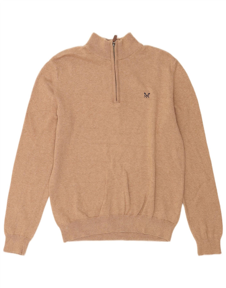 Crew Clothing Mens Zip Neck Jumper Sweater Medium Brown Cotton