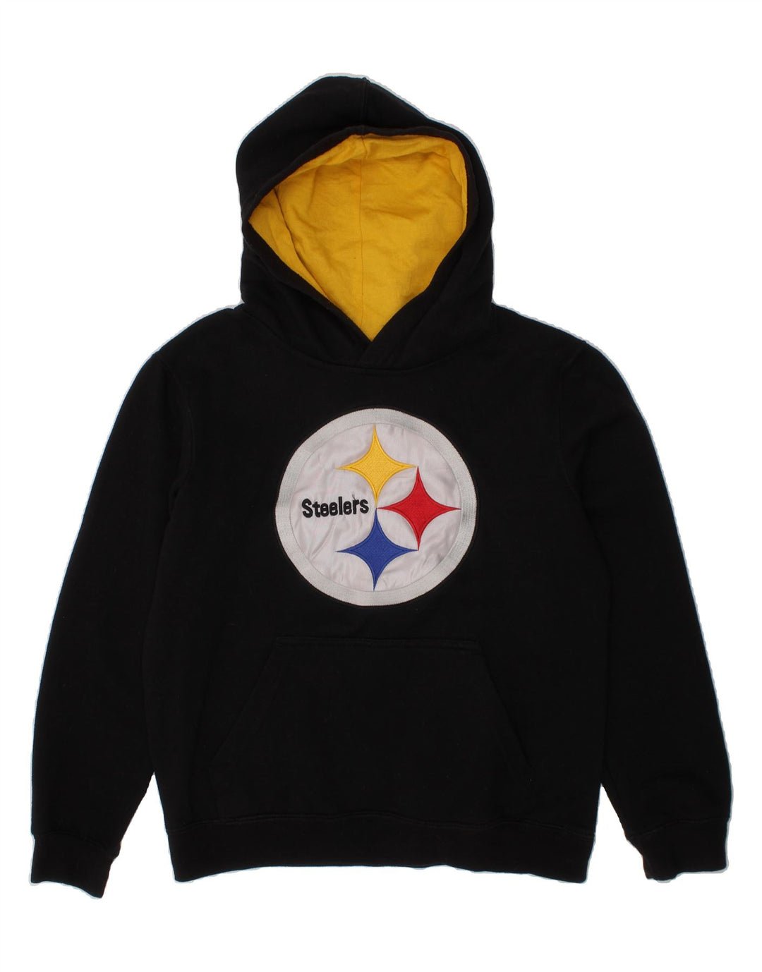 NFL TEAM APPAREL Boys Graphic Hoodie Jumper 10-11 Years Medium Black Vintage NFL TEAM APPAREL and Second-Hand NFL TEAM APPAREL from Messina Hembry 