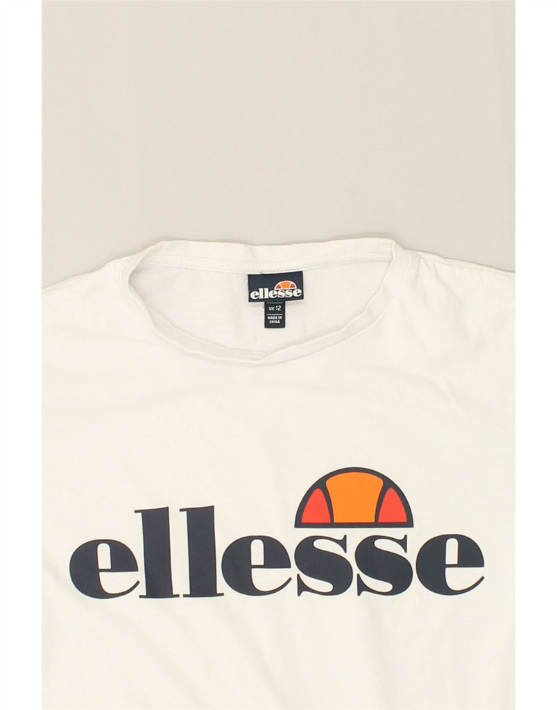 ELLESSE Womens Graphic T-Shirt Top UK 12 Medium White Cotton | Vintage Ellesse | Thrift | Second-Hand Ellesse | Used Clothing | Messina Hembry 