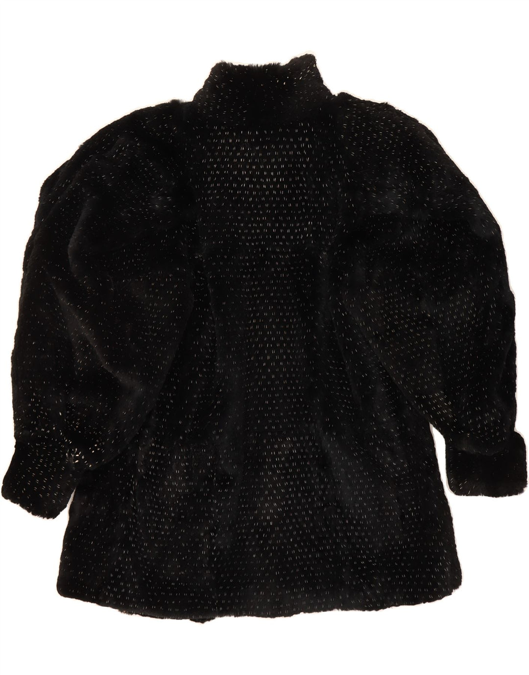 VINTAGE Womens Faux Fur Overcoat UK 14 Medium Black Spotted Vintage Vintage and Second-Hand Vintage from Messina Hembry 