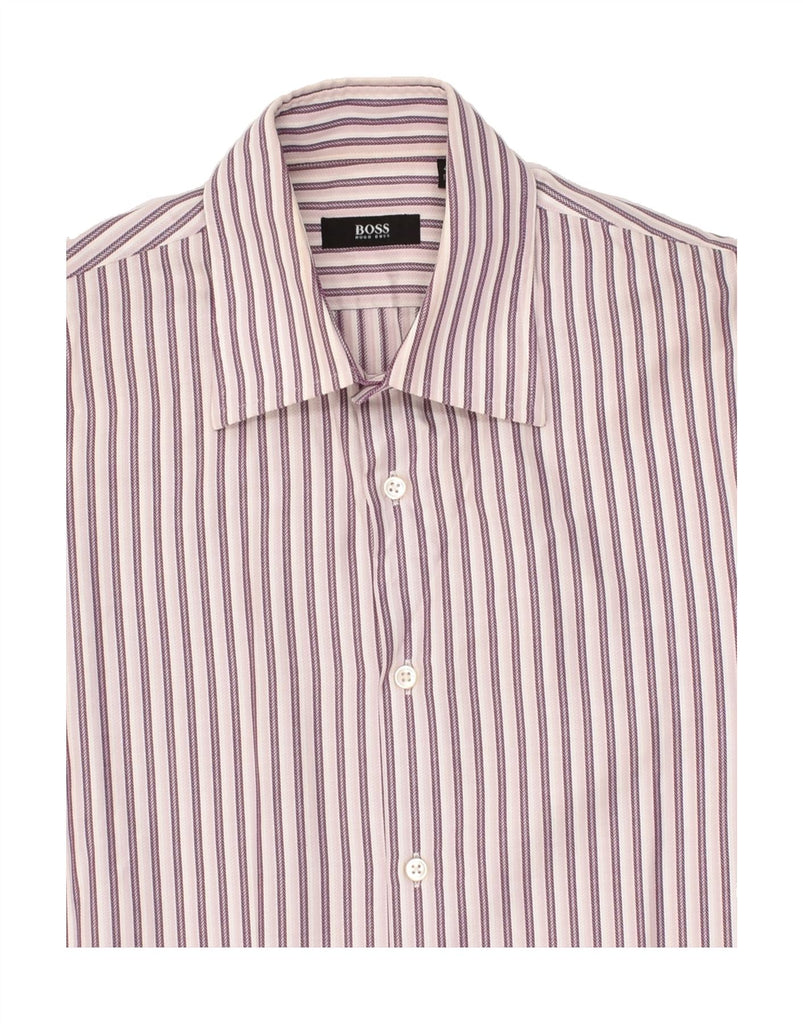 HUGO BOSS Mens Shirt Size 15 1/2 40 Medium Pink Striped Cotton | Vintage Hugo Boss | Thrift | Second-Hand Hugo Boss | Used Clothing | Messina Hembry 