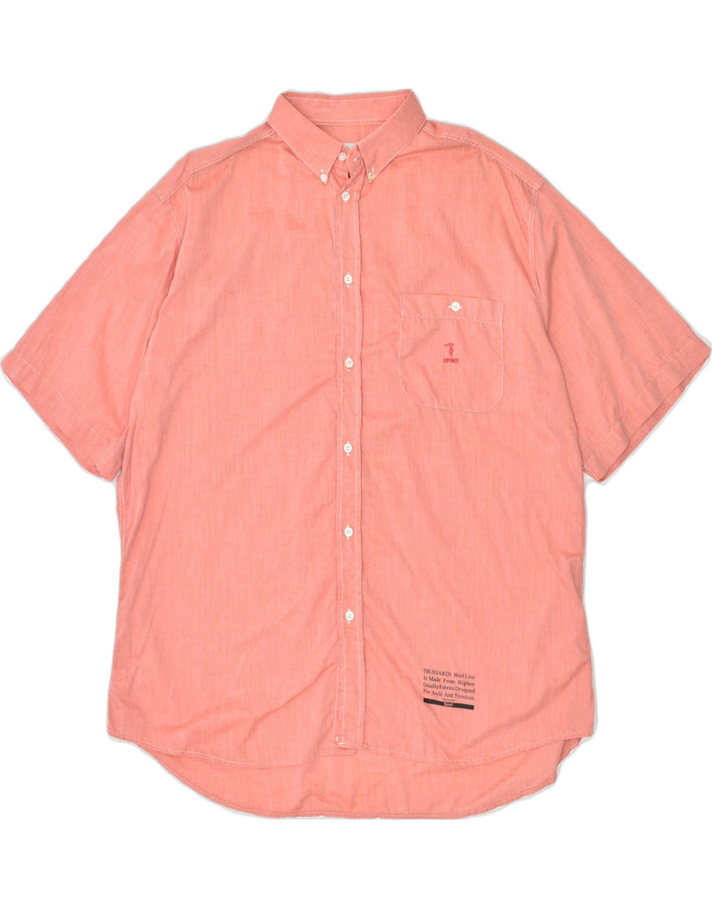 TRUSSARDI Mens Short Sleeve Shirt IT 54 XL Pink Cotton | Vintage | Thrift | Second-Hand | Used Clothing | Messina Hembry 