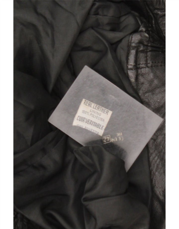 VINTAGE Womens Oversized Leather Jacket EU 42 Large Black Leather