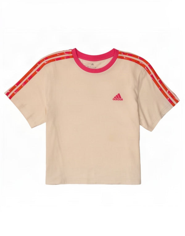Adidas Womens Crop Graphic T-Shirt Top UK 12/14 Medium White Cotton