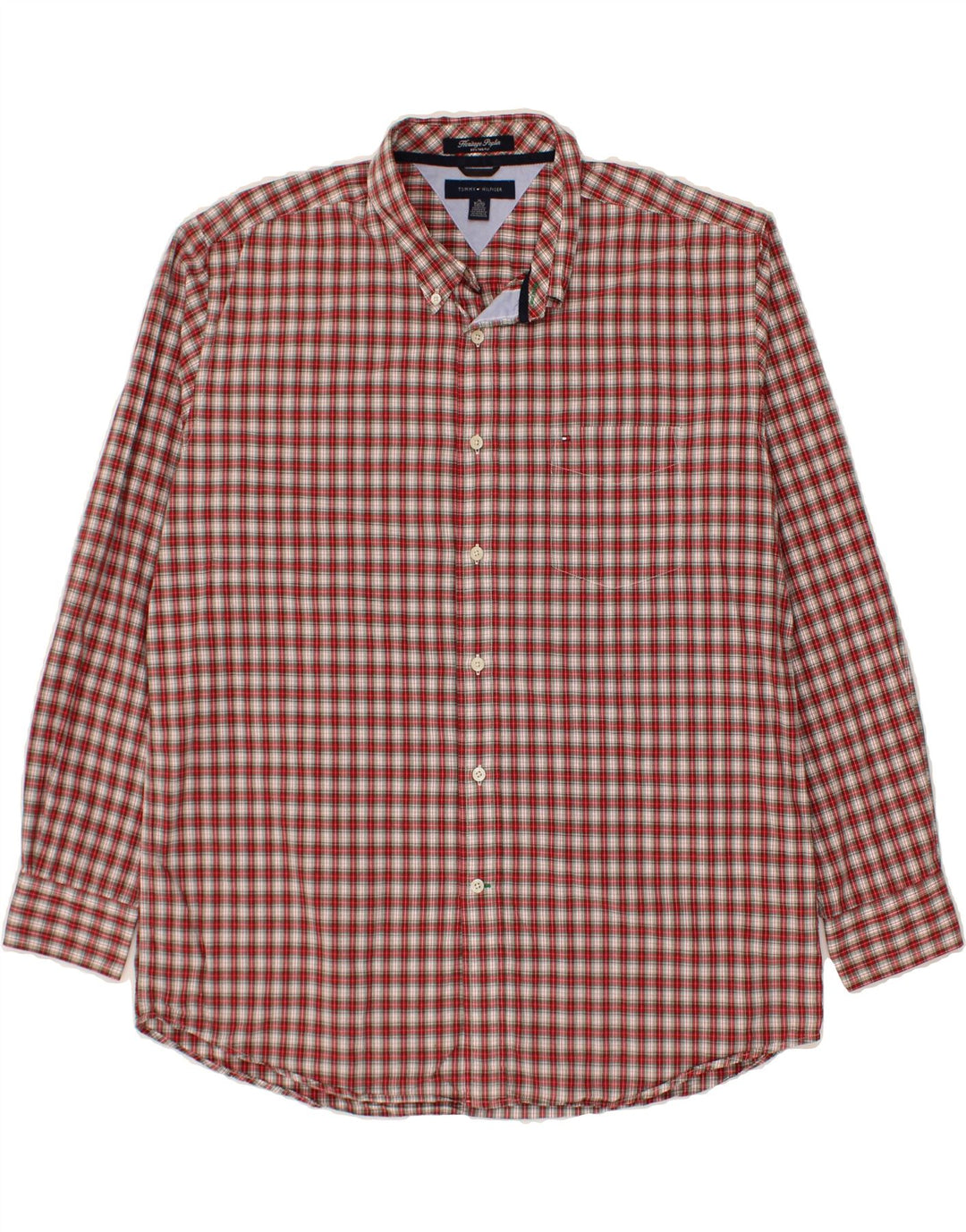 TOMMY HILFIGER Mens Shirt XL Red Check Cotton Vintage Tommy Hilfiger and Second-Hand Tommy Hilfiger from Messina Hembry 