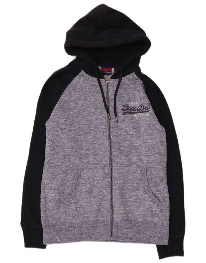 Superdry Mens Graphic Zip Hoodie Sweater Large Blue Colourblock Cotton