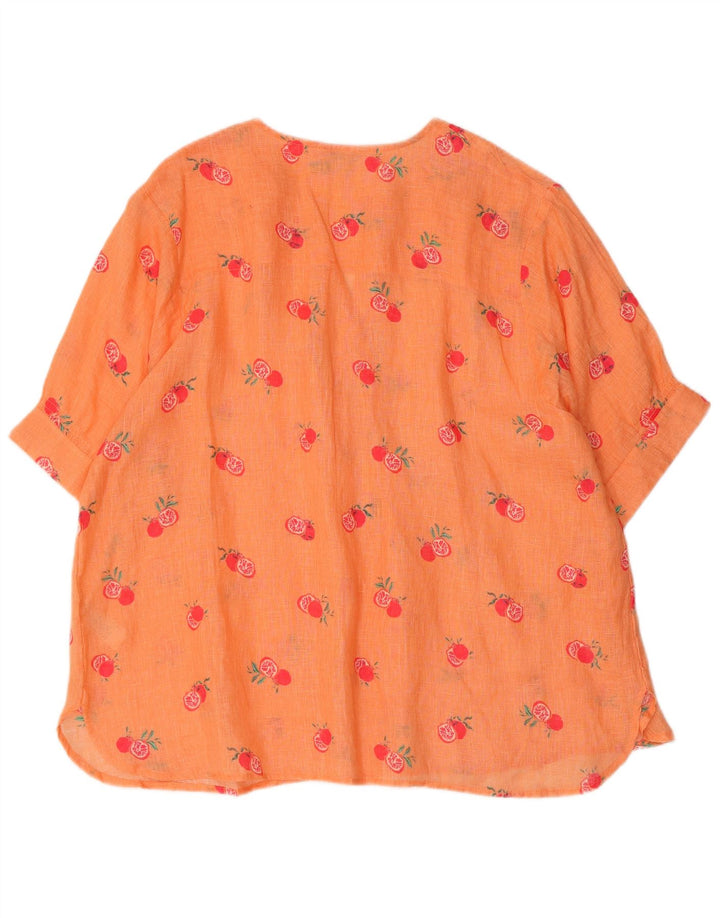 MONSOON Womens Oversized Graphic Blouse Top UK 16 Large Orange Linen