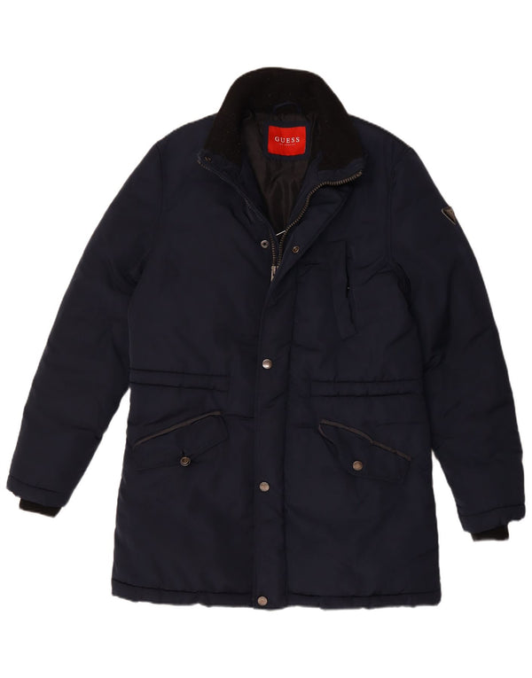 Guess Mens Padded Coat UK 40 Large Navy Blue Polyester