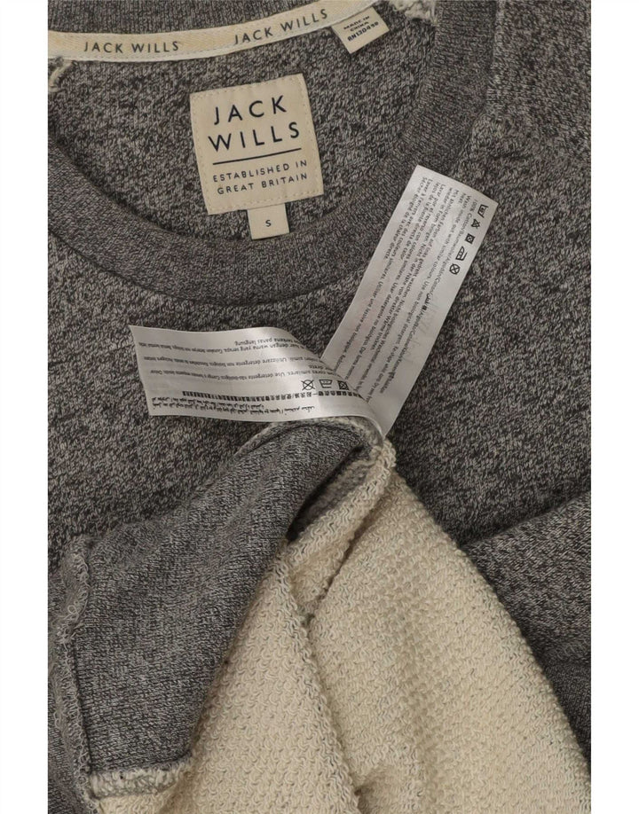 Jack Wills Mens Graphic Sweatshirt Jumper Small Grey Flecked Cotton