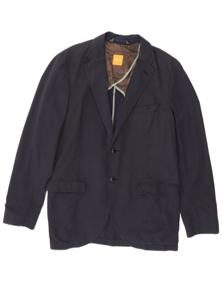 Hugo Boss Mens 2 Button Blazer Jacket EU 54 2XL Navy Blue Cotton