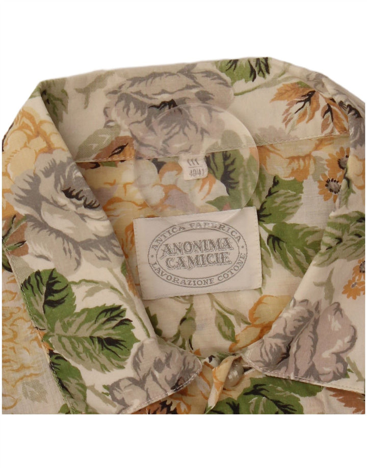 Anonima Camicie Mens Short Sleeve Shirt Size 40/41 Medium Beige Floral