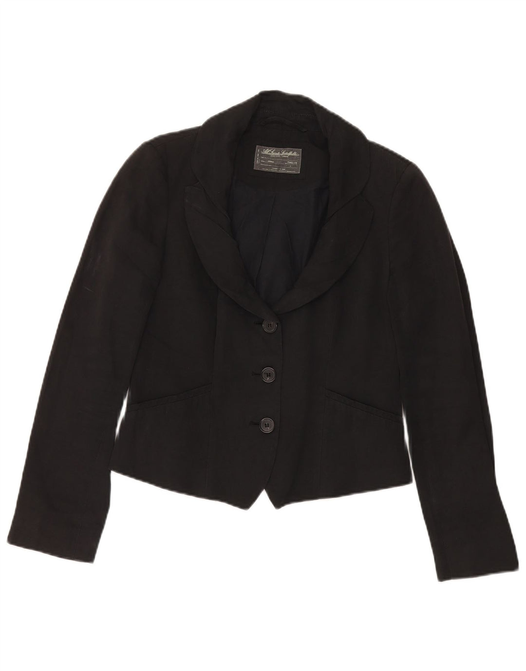 All Saints Womens Crop 3 Button Blazer Jacket UK 12 Medium Black Cotton