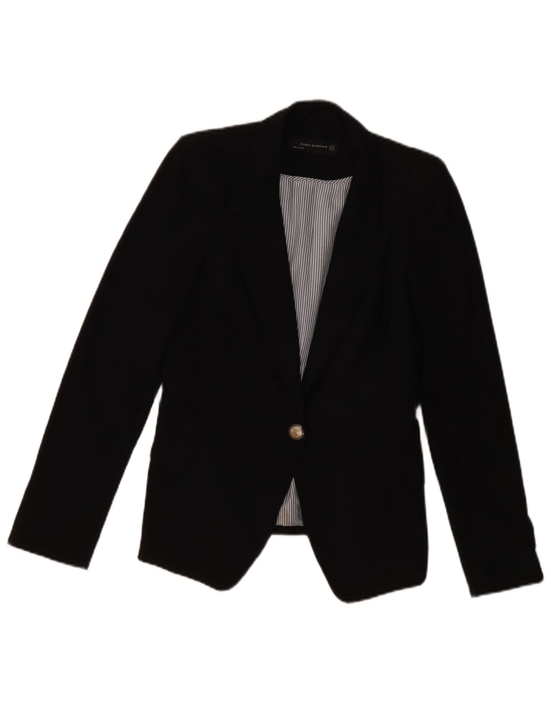 ZARA Womens 1 Button Blazer Jacket UK 10 Small Black Polyester