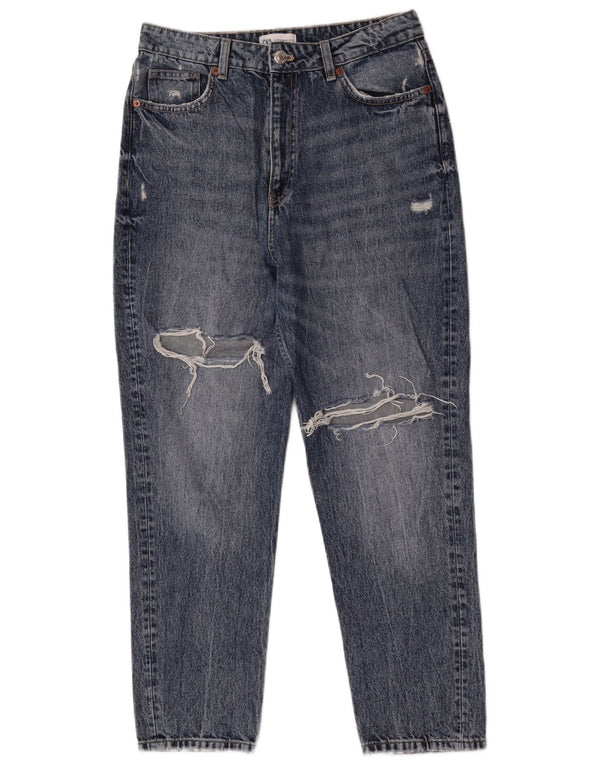 Zara Womens High Waist Distressed Tapered Jeans EU 42 Large W32 L28 Blue