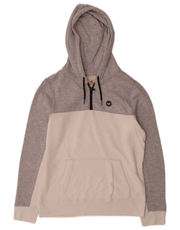 Hollister Mens Zip Neck Hoodie Jumper Small Grey Colourblock Cotton