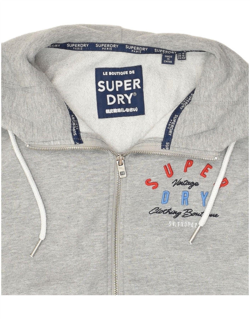 SUPERDRY Womens Graphic Zip Hoodie Sweater UK 14 Large Grey Cotton | Vintage Superdry | Thrift | Second-Hand Superdry | Used Clothing | Messina Hembry 