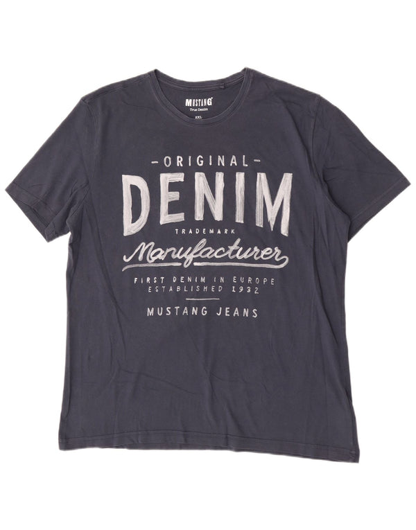 Mustang Mens Graphic T-Shirt Top 2XL Navy Blue Cotton