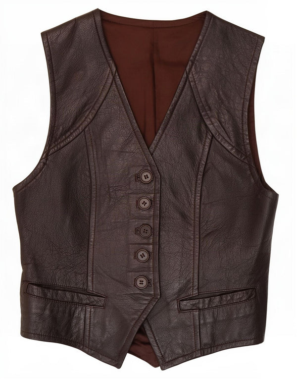 Vintage Womens Leather Waistcoat IT 44 Medium Brown