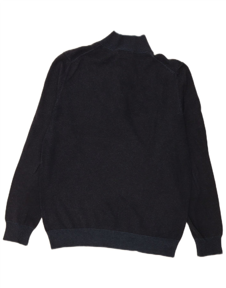 Massimo Dutti Mens Button Neck Jumper Sweater Large Navy Blue Cotton