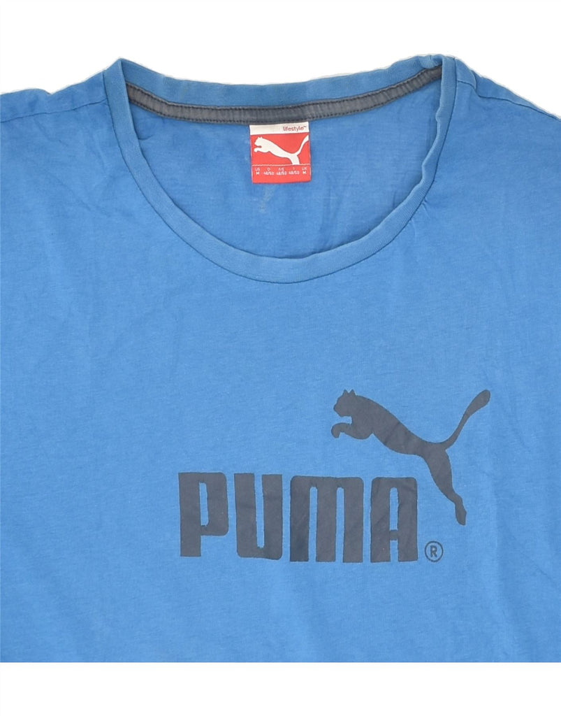 PUMA Mens Graphic T-Shirt Top Medium Blue Cotton | Vintage Puma | Thrift | Second-Hand Puma | Used Clothing | Messina Hembry 