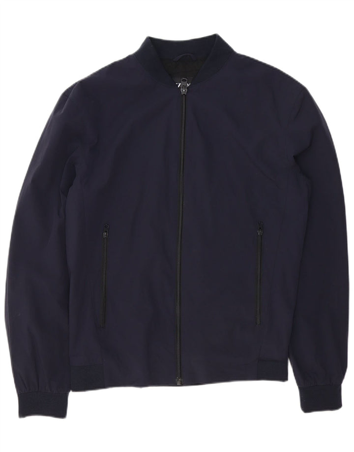 Zara Mens Bomber Jacket UK 38 Medium Navy Blue Nylon