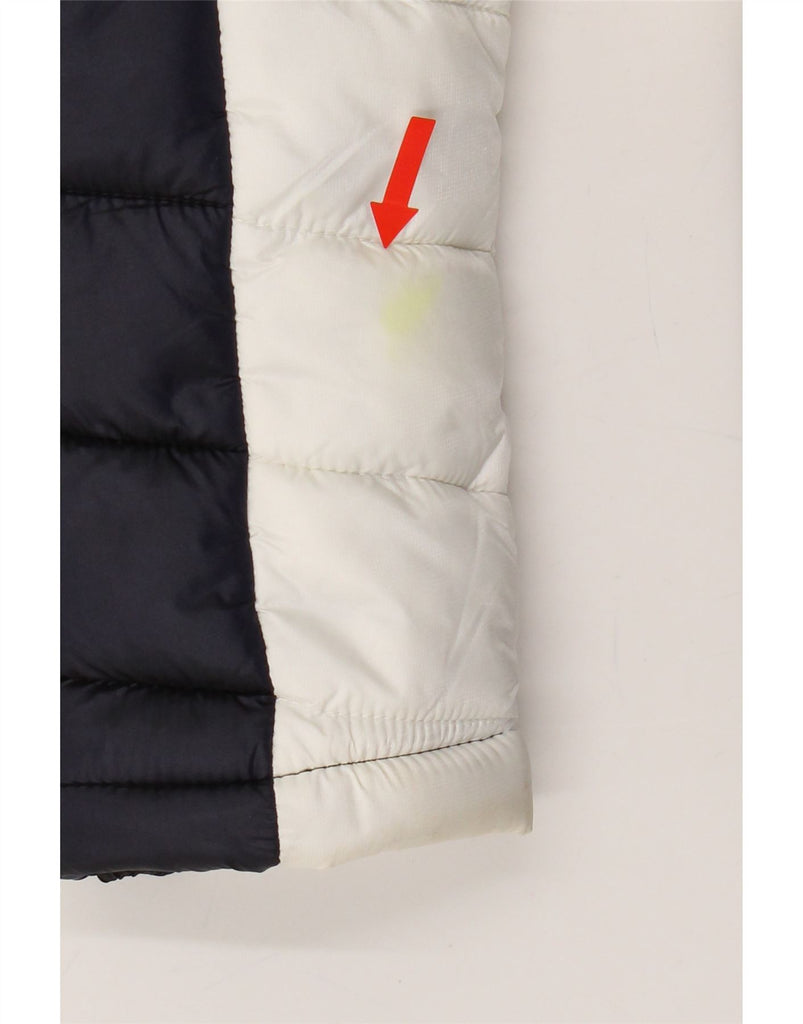 SUPERDRY Womens Hooded Padded Jacket UK 12 Medium Navy Blue Colourblock Vintage Superdry and Second-Hand Superdry from Messina Hembry 