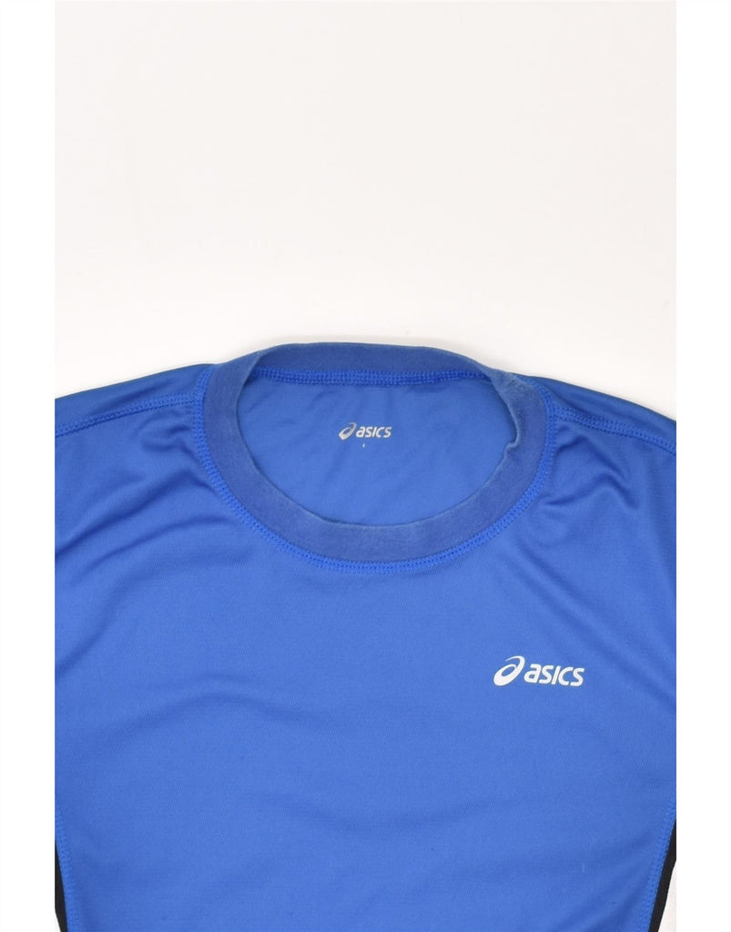 ASICS Mens T-Shirt Top Medium Blue Colourblock | Vintage Asics | Thrift | Second-Hand Asics | Used Clothing | Messina Hembry 