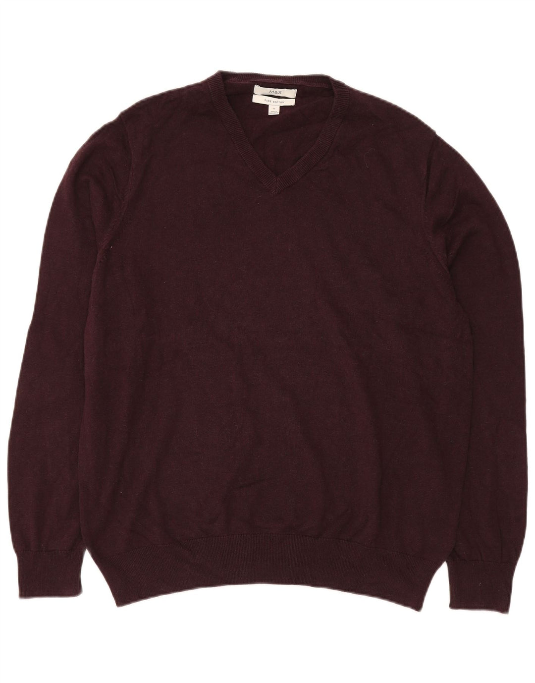 Marks & Spencer Mens V-Neck Jumper Sweater XL Burgundy Cotton