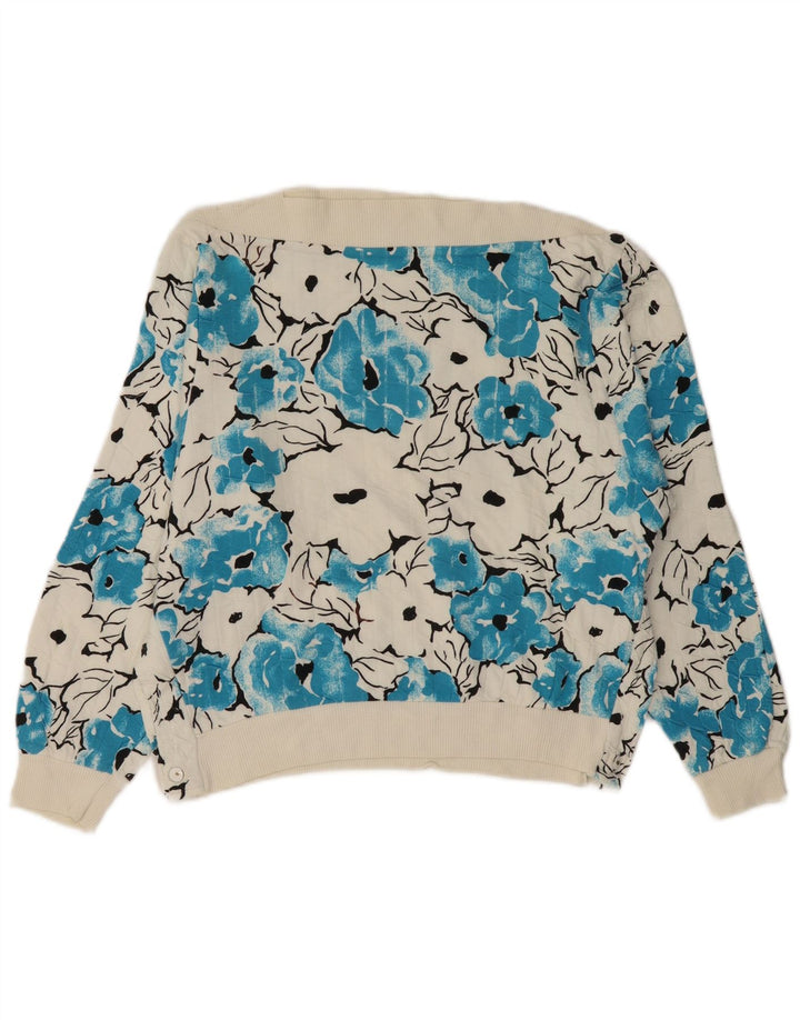 VINTAGE Womens Boat Neck Jumper Sweater UK 14 Medium White Floral