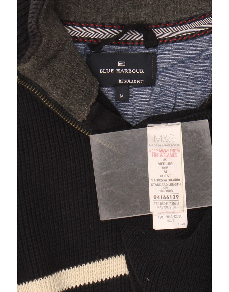 MARKS & SPENCER Mens Blue Harbour Zip Neck Jumper Sweater Medium Black Vintage Marks & Spencer and Second-Hand Marks & Spencer from Messina Hembry 
