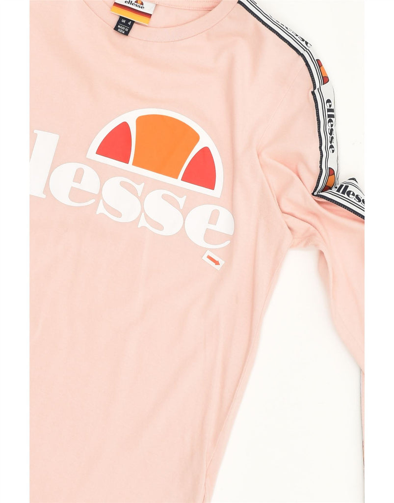 ELLESSE Womens Graphic Top Long Sleeve UK 4 XS Pink Cotton | Vintage Ellesse | Thrift | Second-Hand Ellesse | Used Clothing | Messina Hembry 