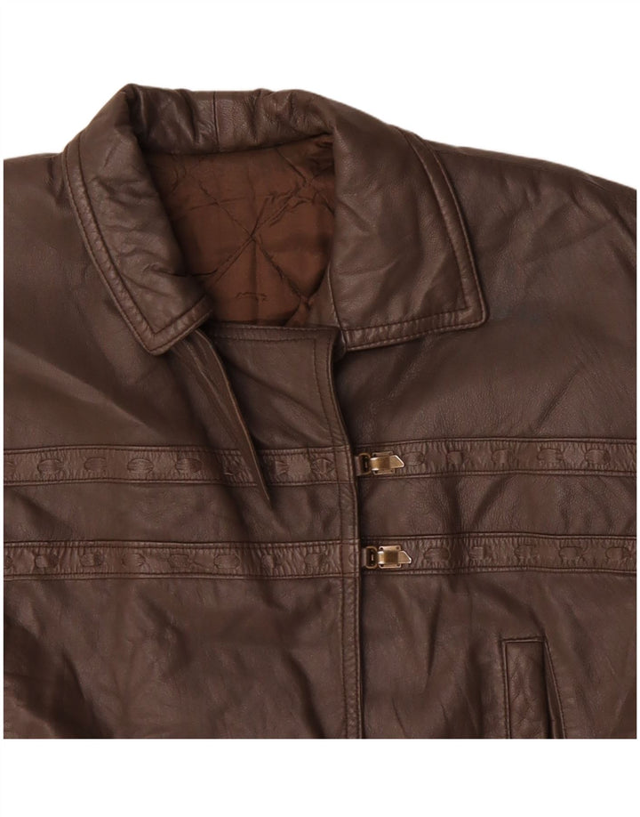 VINTAGE Womens Leather Jacket UK 18 XL Brown