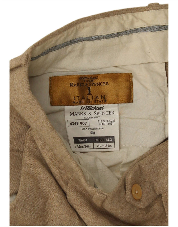 Marks & Spencer Mens St. Michael Pegged Casual Trousers W34 L31 Brown Wool