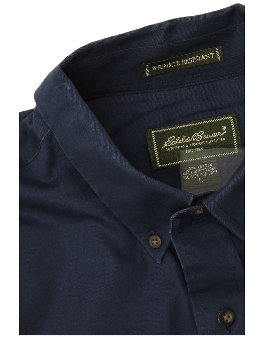 EDDIE BAUER Mens Wrinkle Resistant Shirt Large Navy Blue Cotton