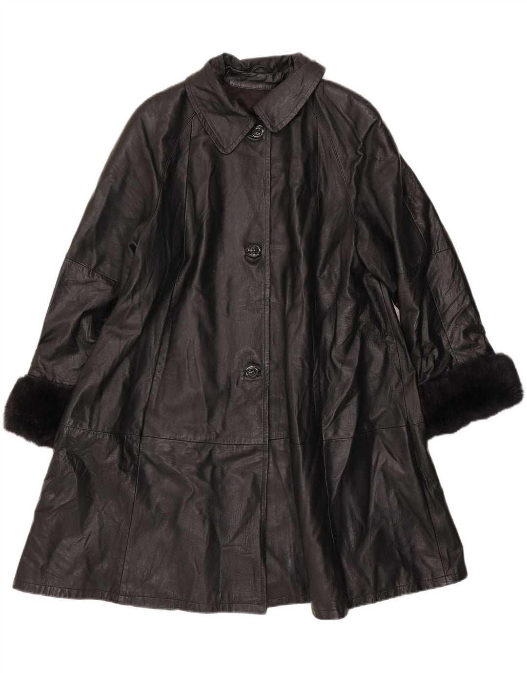Vintage Womens Leather Coat IT 46 Large Black